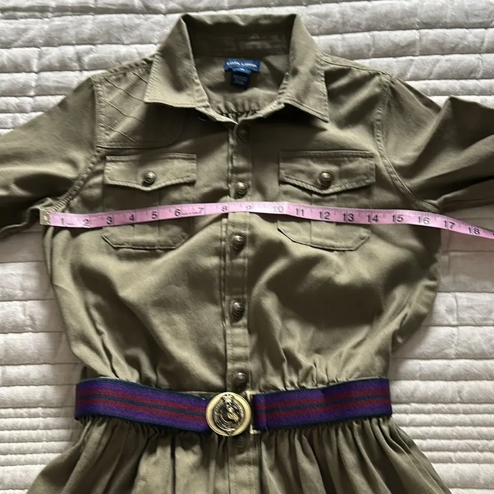 Ralph Lauren Dress Girls Size 14 Khaki Button Front Belted Chino Shirtdress